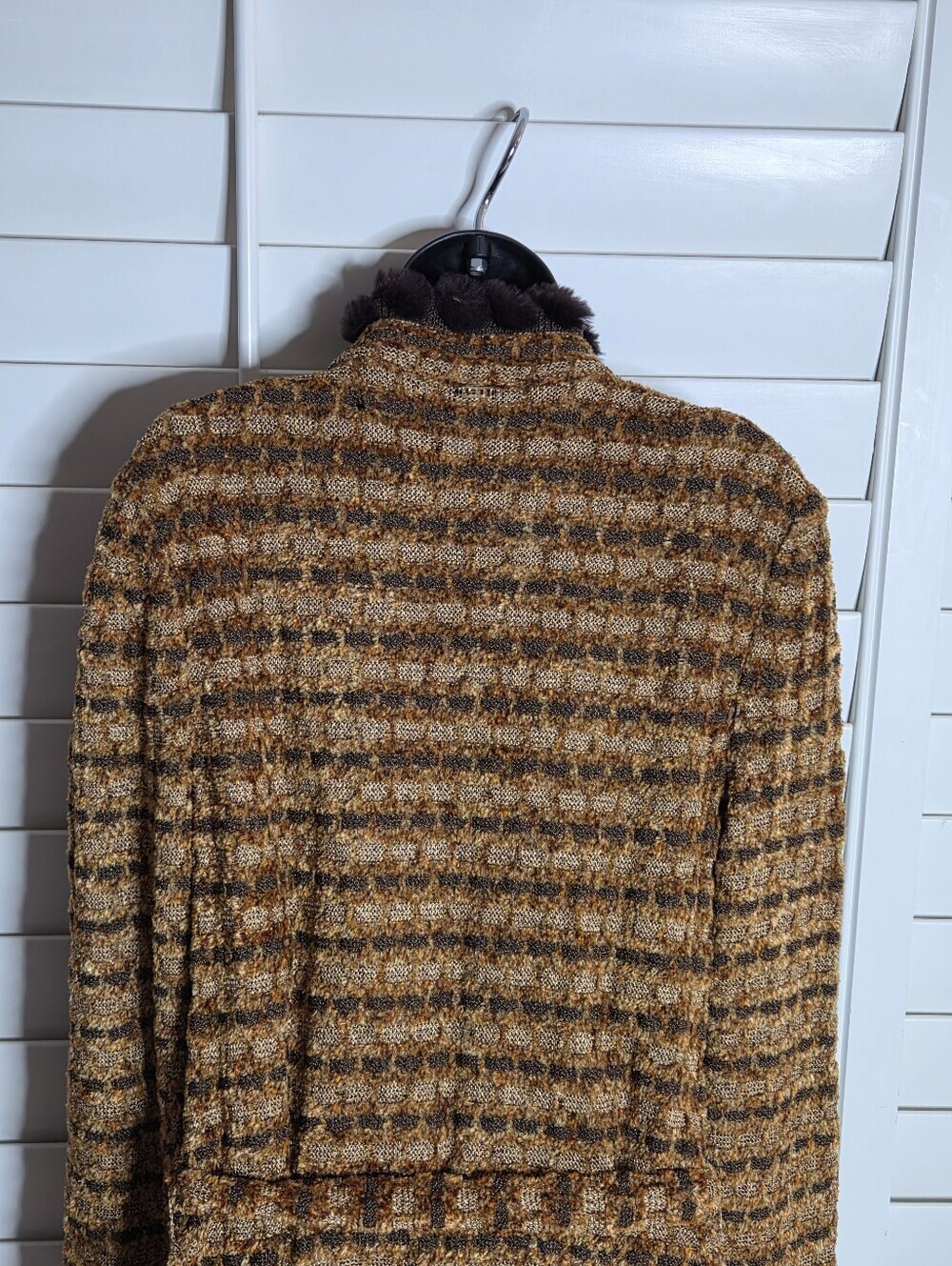 Vintage St John Sport Marie Gray Rabbit Fur Trim Wool Belted Sweater Coat Medium - Picture 7 of 13